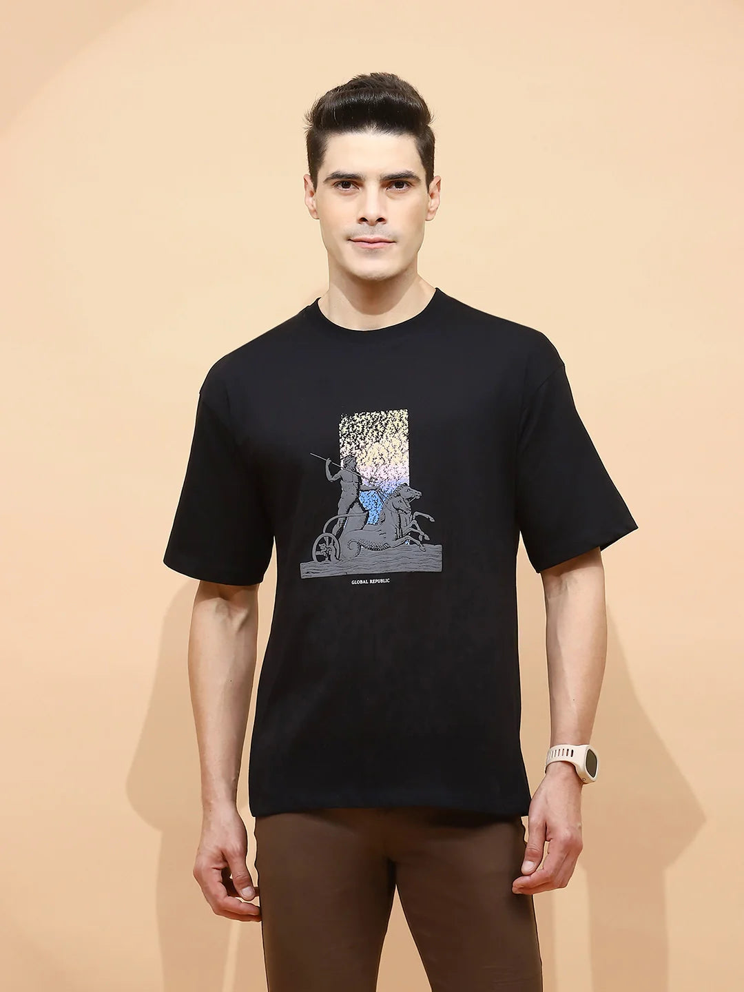 Black Viscose Regular Fit T-Shirt - Global Republic