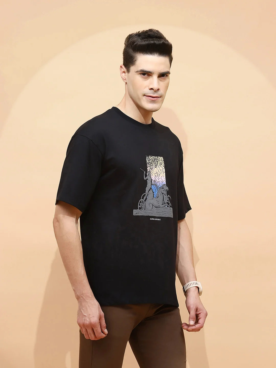 Black Viscose Regular Fit T-Shirt - Global Republic