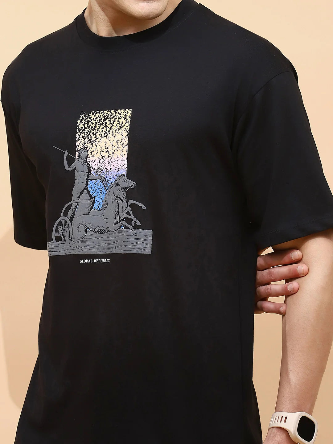Black Viscose Regular Fit T-Shirt - Global Republic