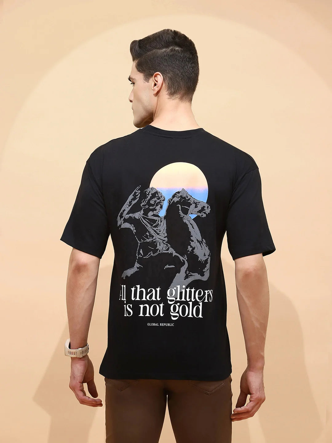 Black Viscose Regular Fit T-Shirt - Global Republic