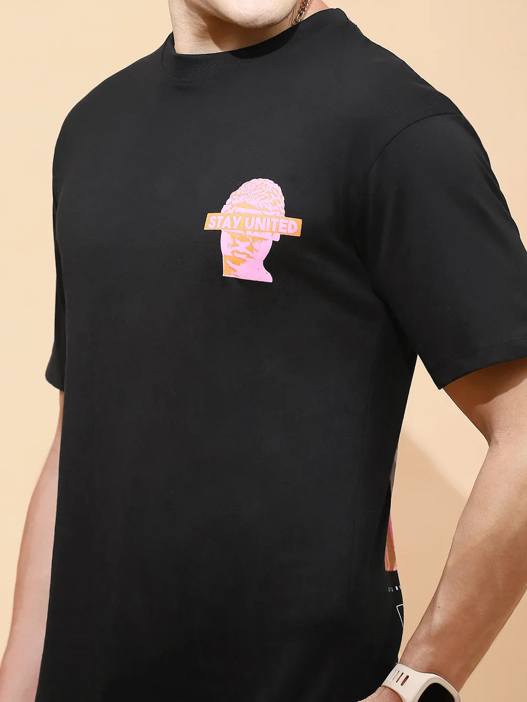 Black Back Print Cotton T-Shirt - Global Republic