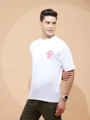 White Cotton Regular Fit T-Shirt For Men