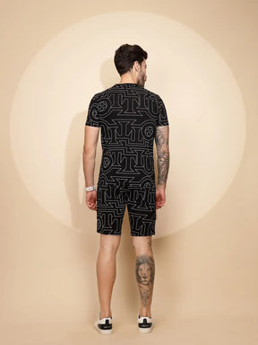 Black Viscose Blend Regular Fit Shorts Set For Men