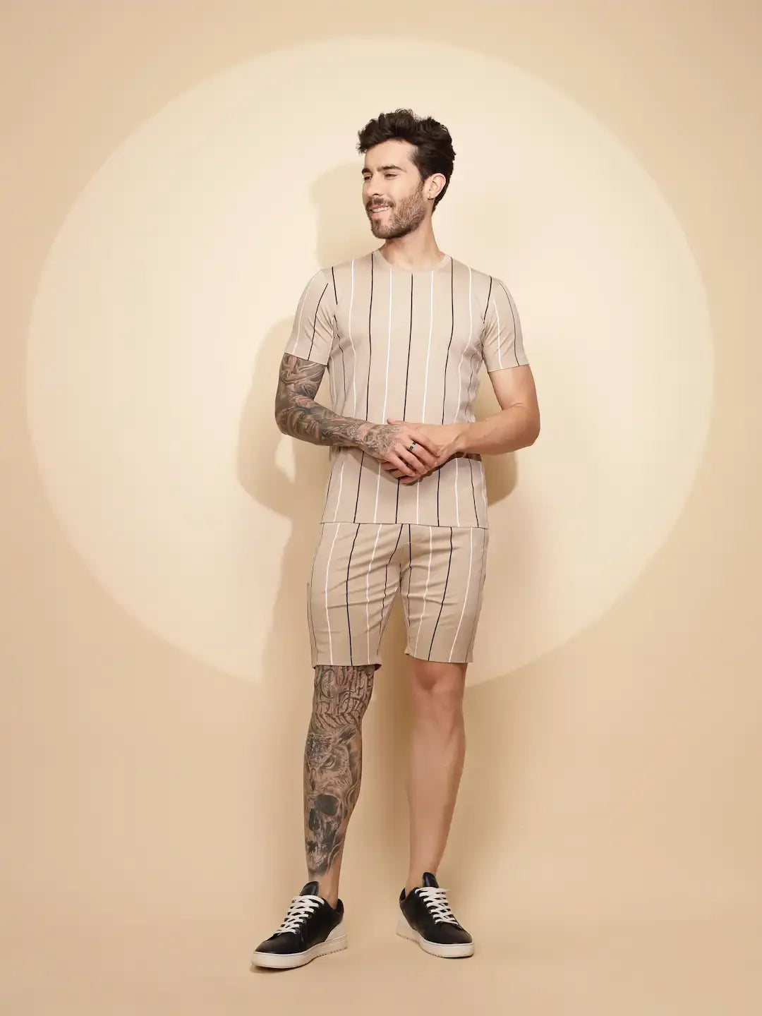 Brown Viscose Blend Regular Fit Shorts Set For Men
