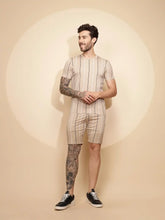 Brown Viscose Blend Regular Fit Shorts Set For Men