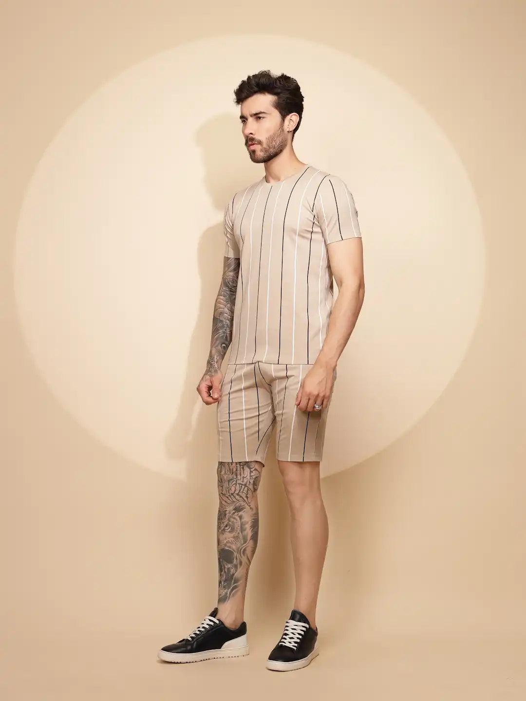 Brown Viscose Blend Regular Fit Shorts Set For Men