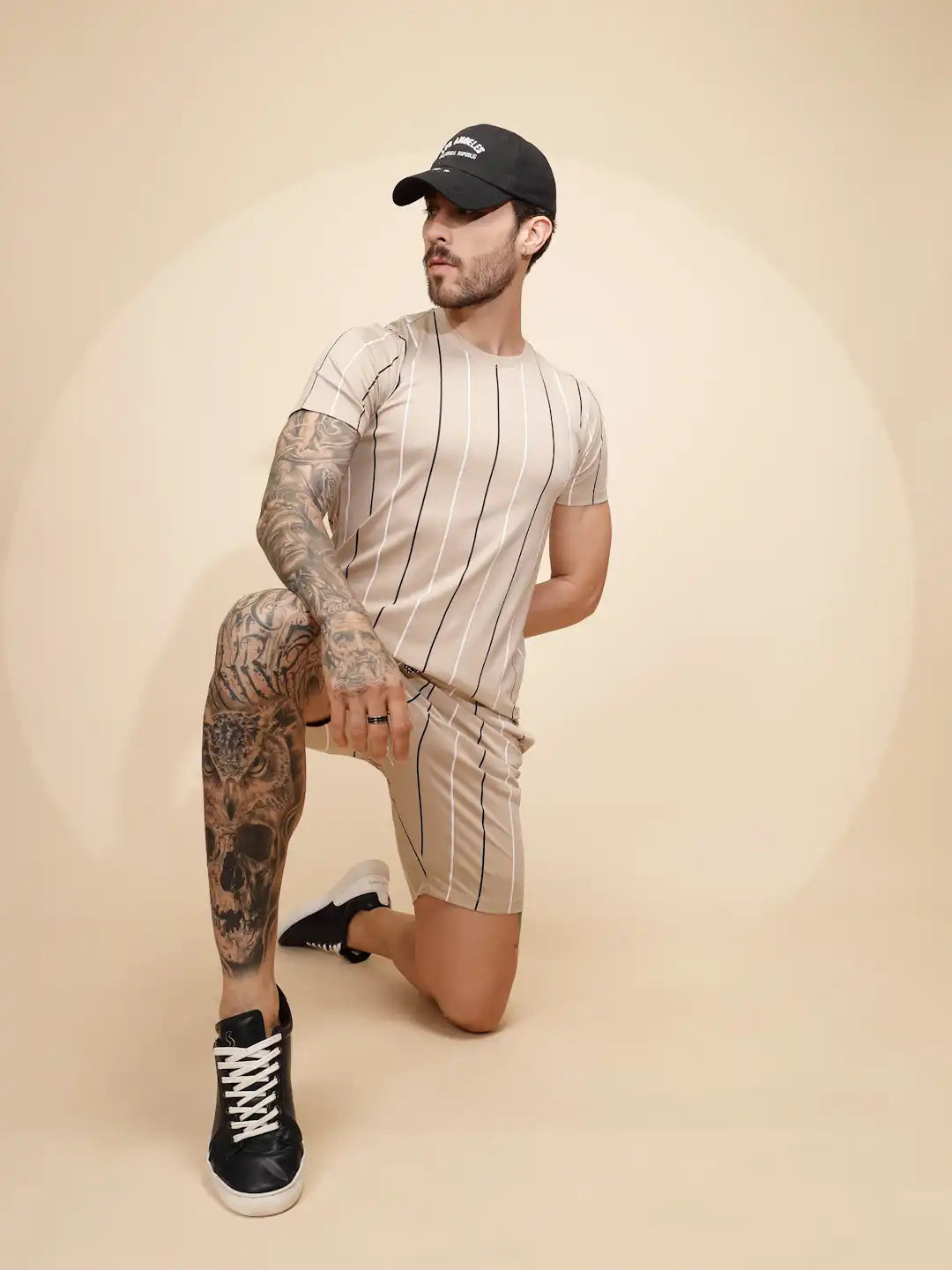 Brown Viscose Blend Regular Fit Shorts Set For Men