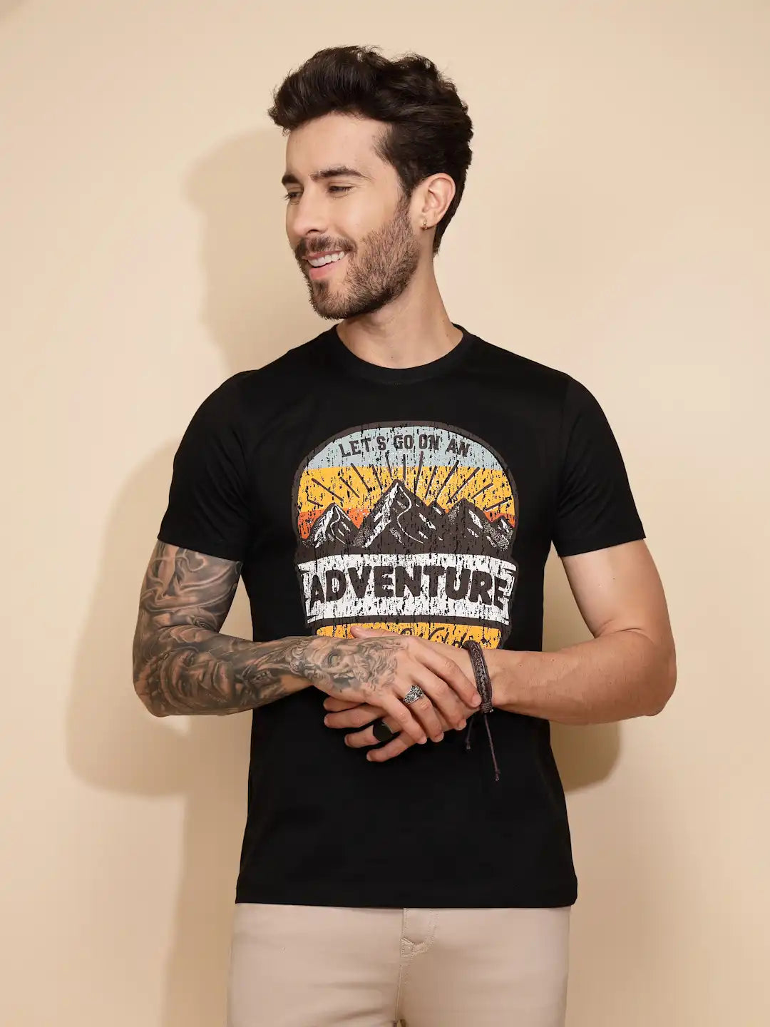 Black Cotton Regular Fit T-Shirt - Global Republic