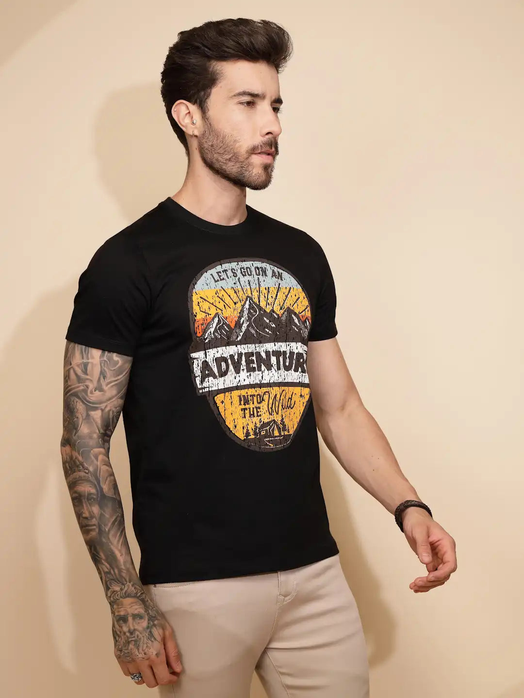 Black Cotton Regular Fit T-Shirt - Global Republic