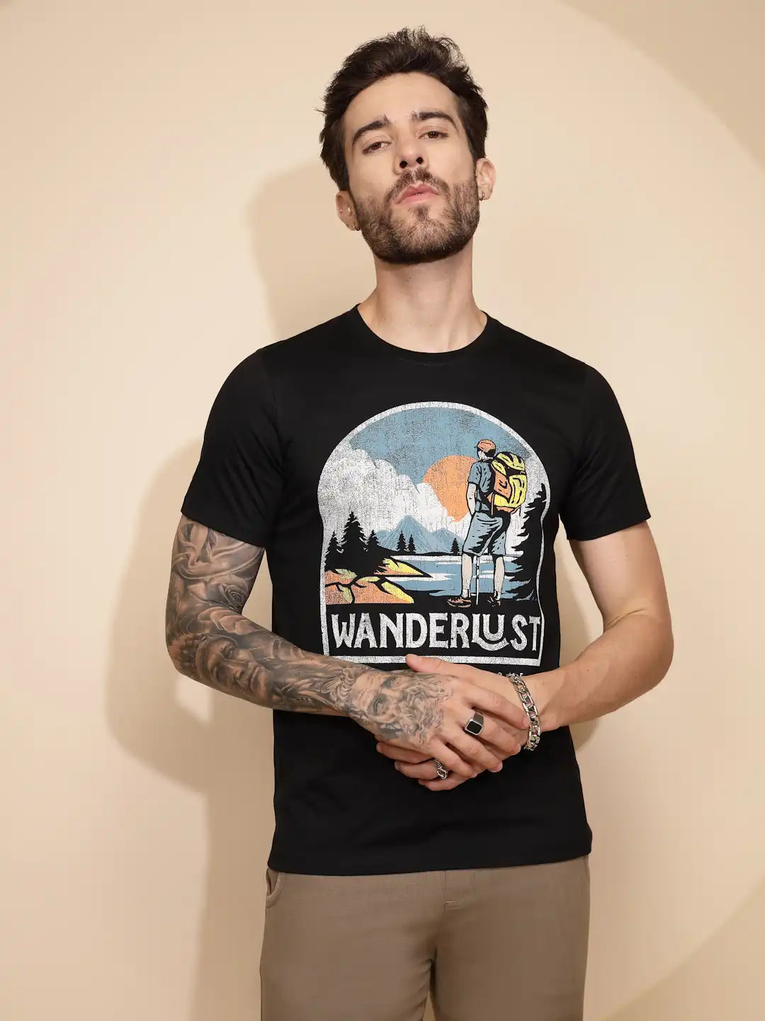Black Printed Cotton T-Shirt - Global Republic