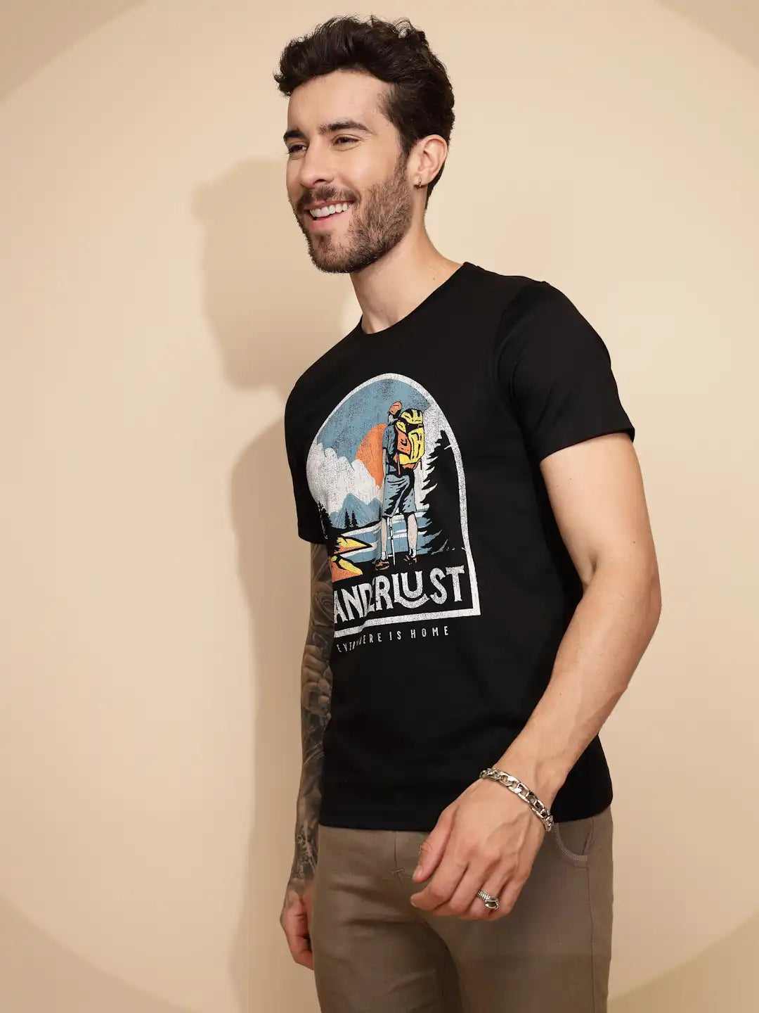 Black Printed Cotton T-Shirt - Global Republic