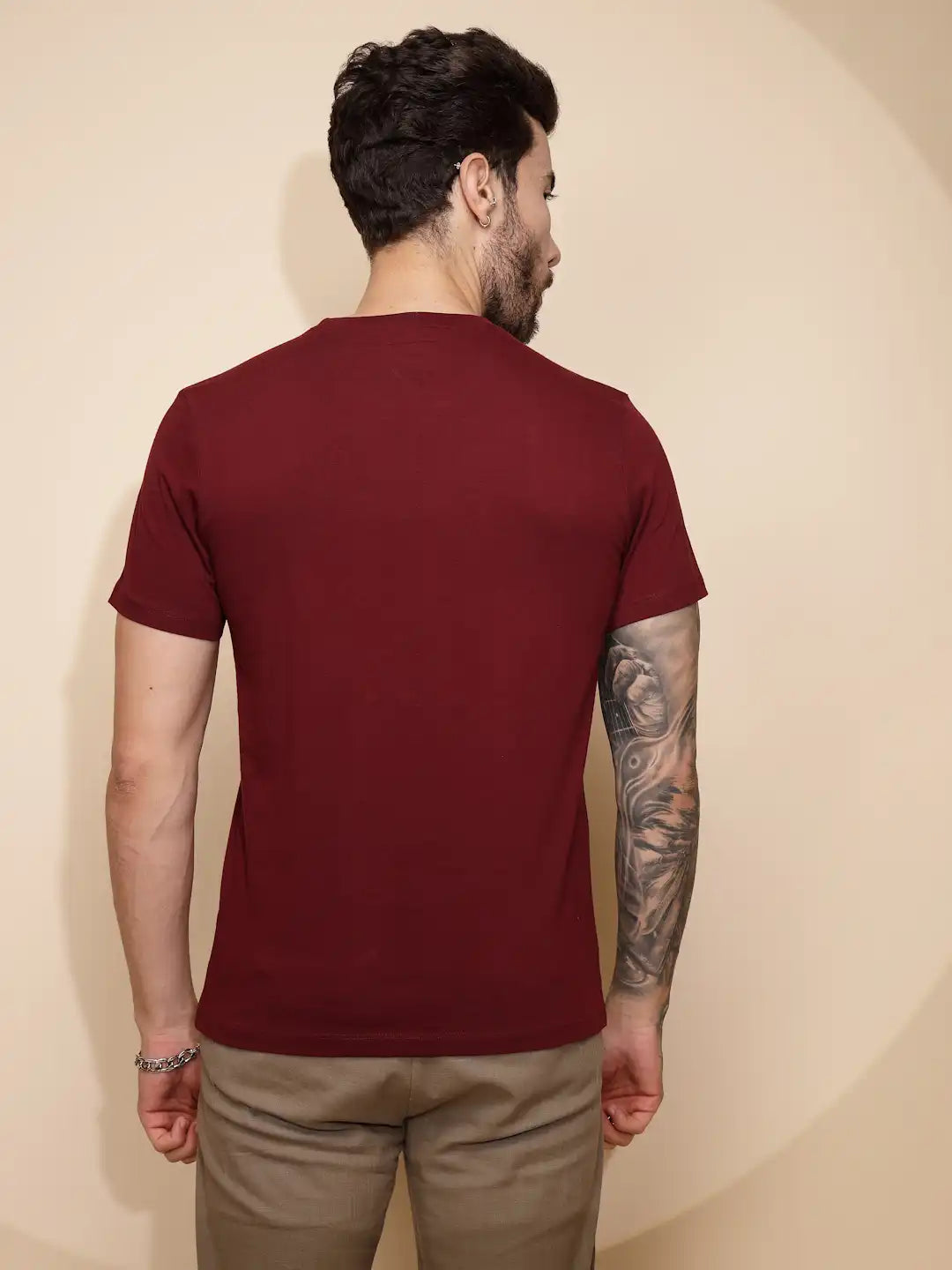 Maroon Cotton Regular Fit T-Shirt - Global Republic