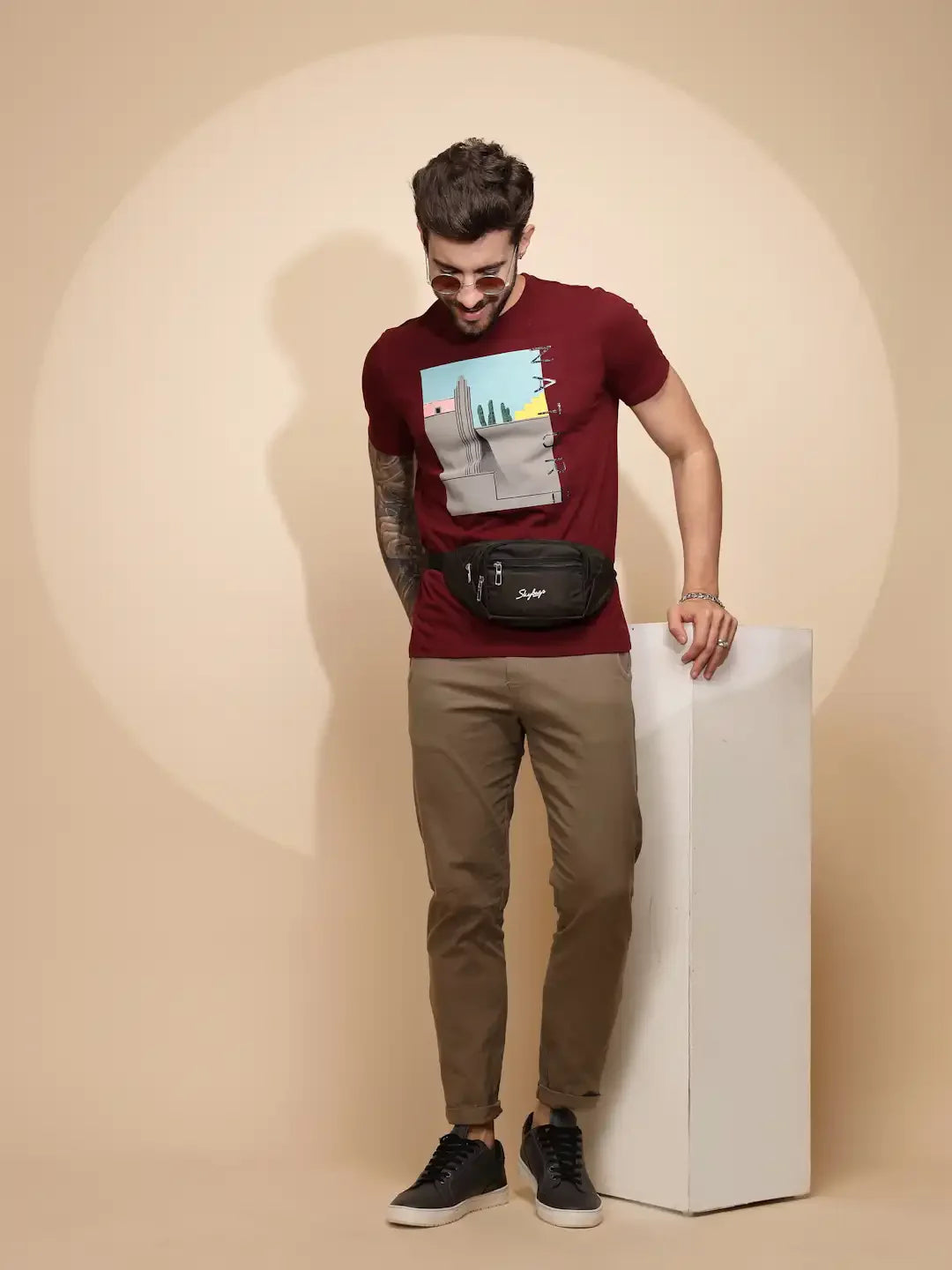 Maroon Cotton Regular Fit T-Shirt For Men