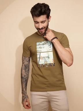 Ochre Nature Cotton Regular Fit T-Shirt For Men