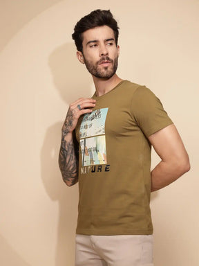 Ochre Nature Cotton Regular Fit T-Shirt For Men