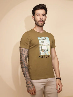 Ochre Nature Cotton Regular Fit T-Shirt For Men