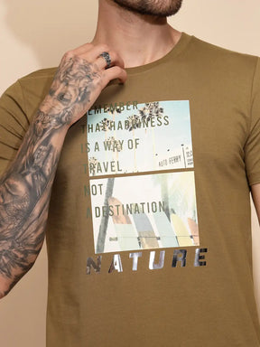 Ochre Nature Cotton Regular Fit T-Shirt For Men