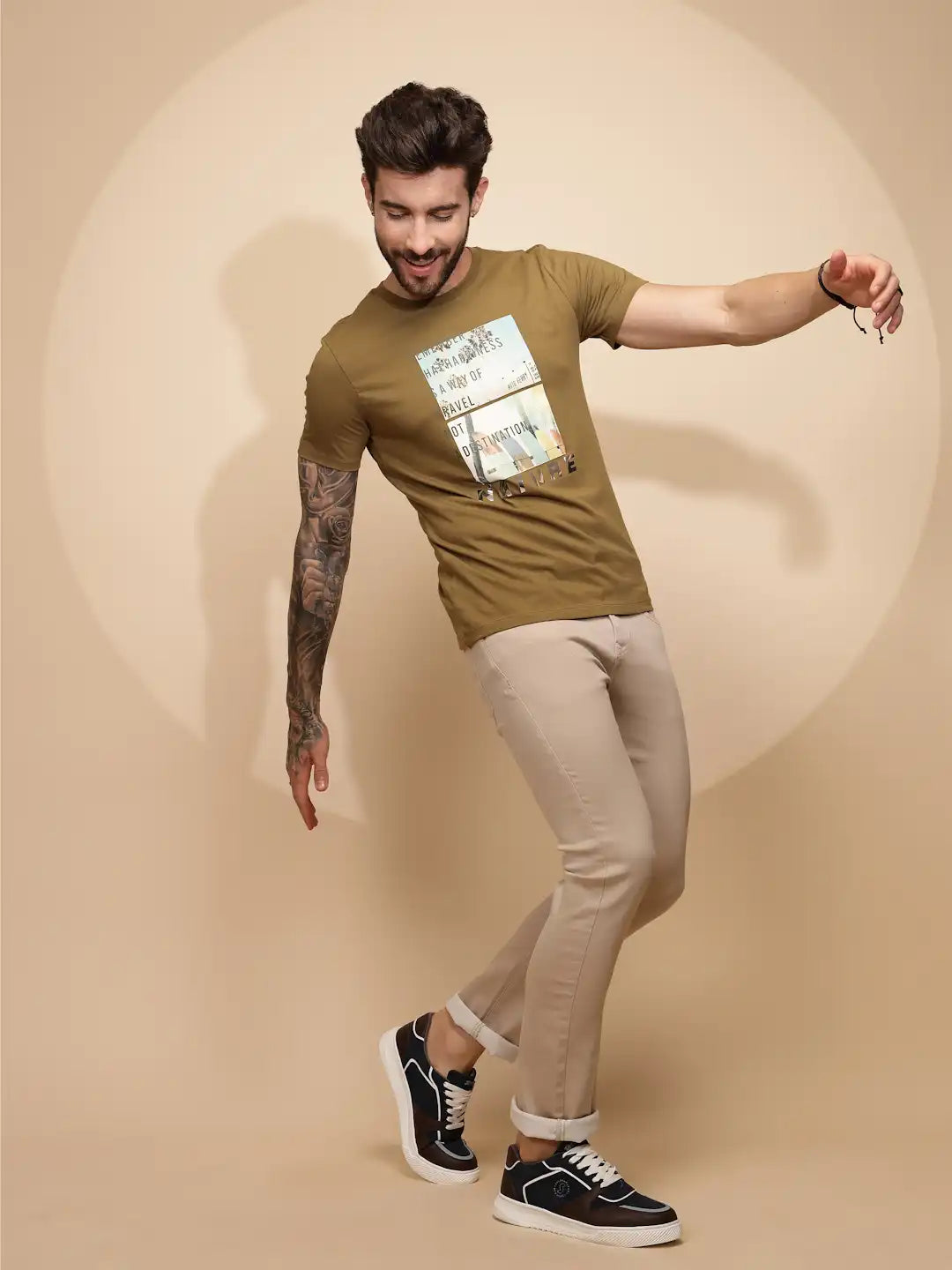 Ochre Nature Cotton Regular Fit T-Shirt For Men