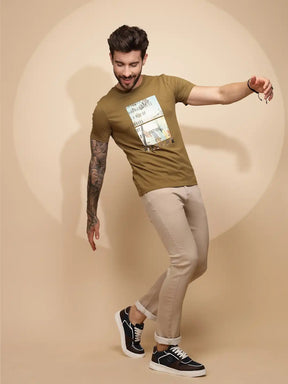 Ochre Nature Cotton Regular Fit T-Shirt For Men