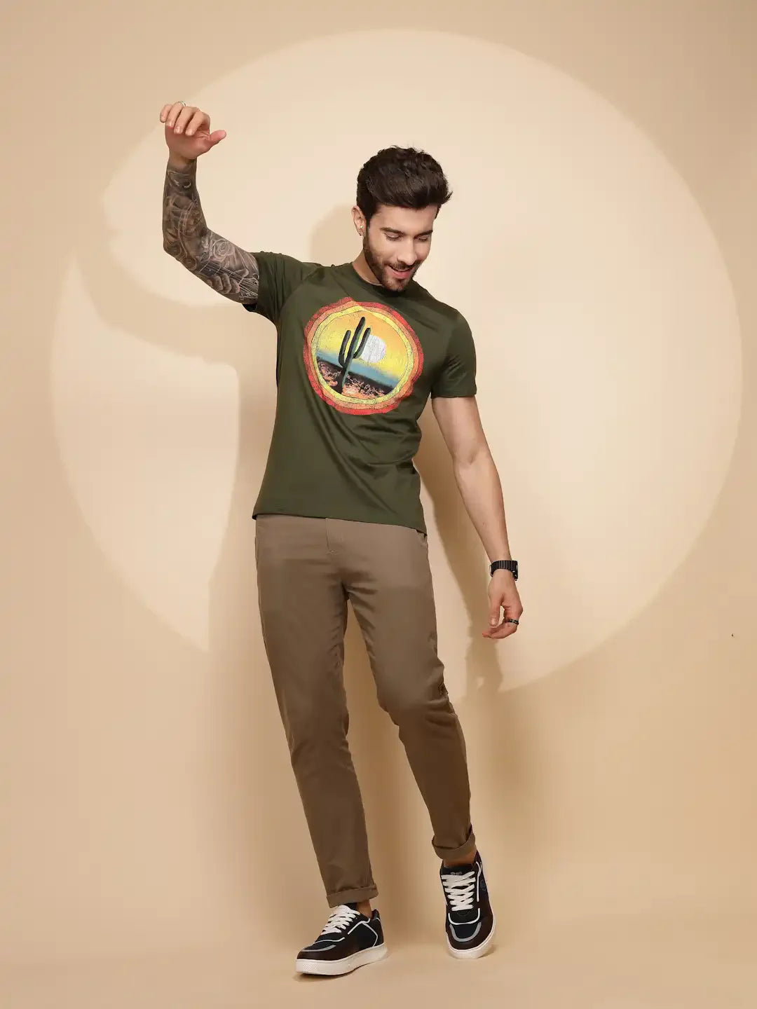 Green Cotton Regular Fit T-Shirt For Men
