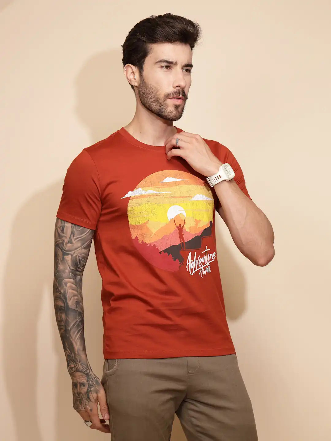 Orange Cotton Regular Fit T-Shirt - Global Republic
