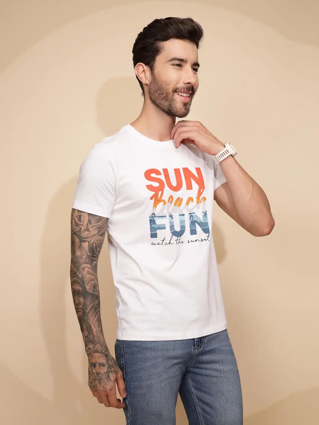White Cotton Regular Fit T-Shirt - Global Republic