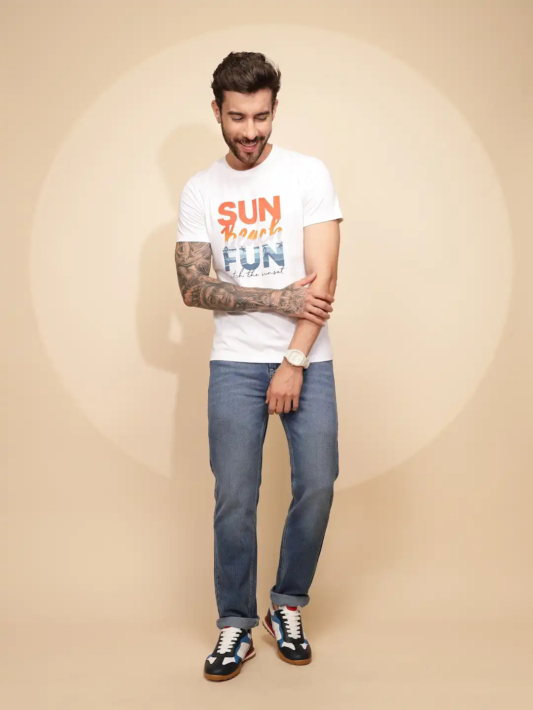 White Cotton Regular Fit T-Shirt - Global Republic