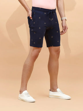 Navy Cotton Regular Fit Shorts For Men