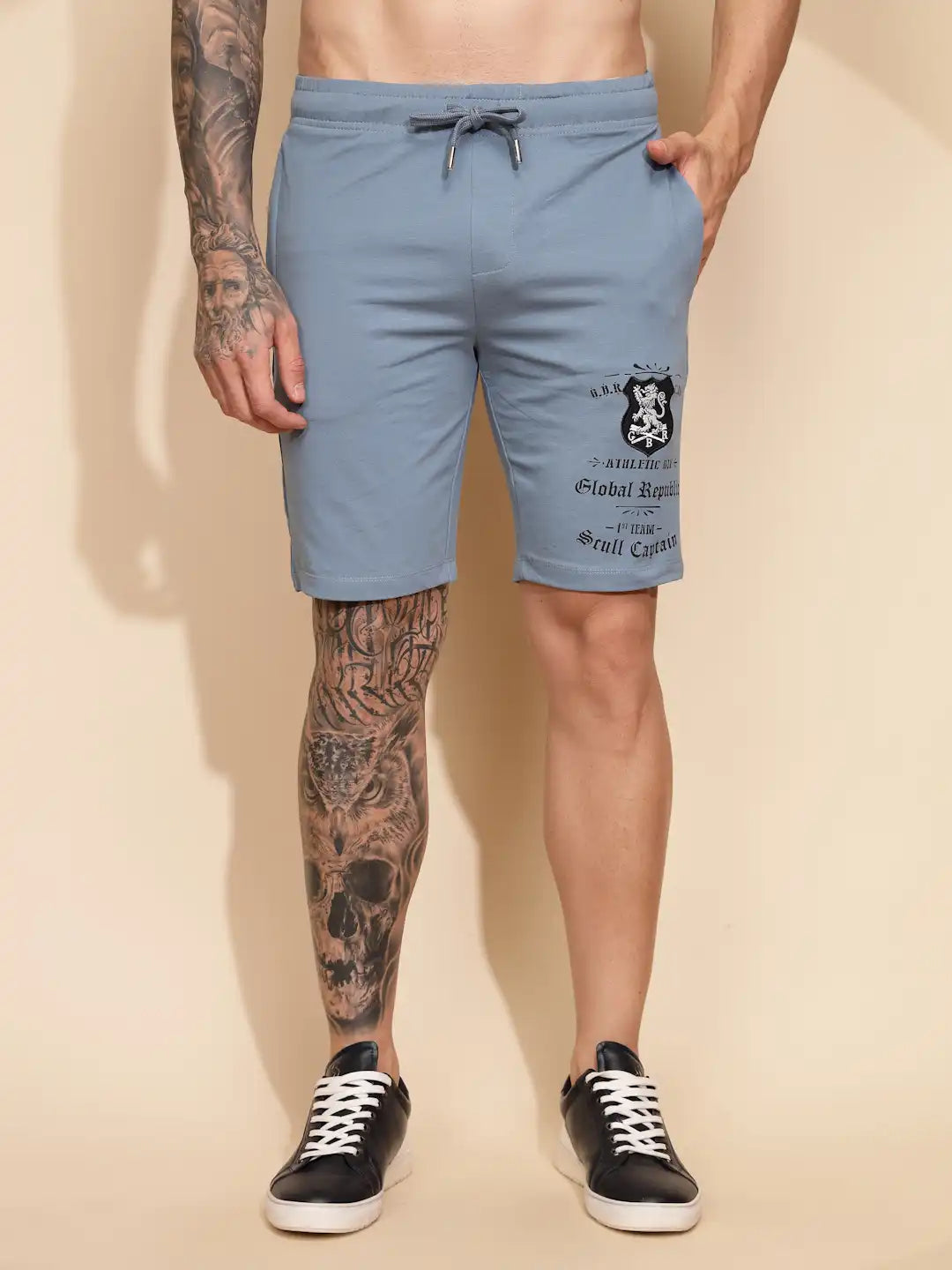 Blue Cotton Regular Fit Short For Men