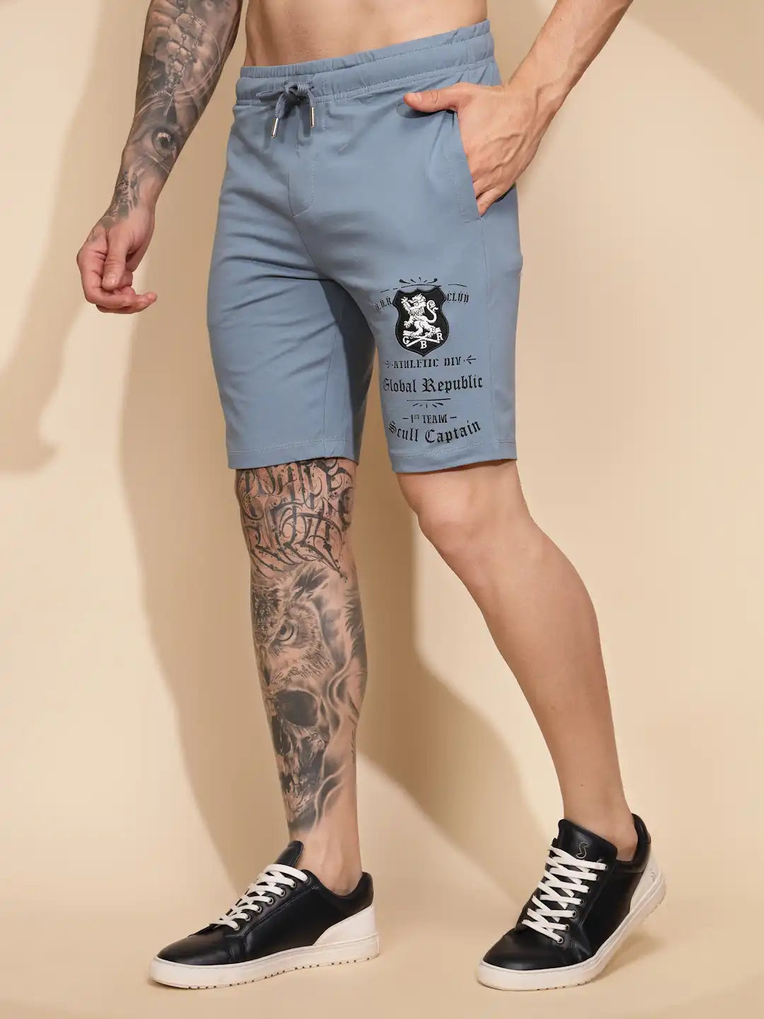 Blue Cotton Regular Fit Short For Men