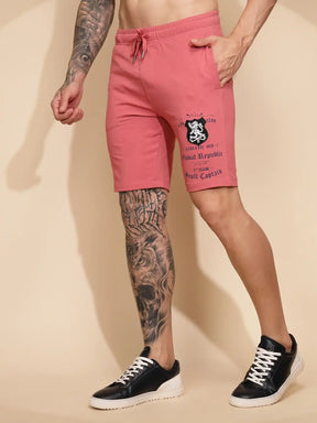 Pink Cotton Regular Fit Shorts For Men