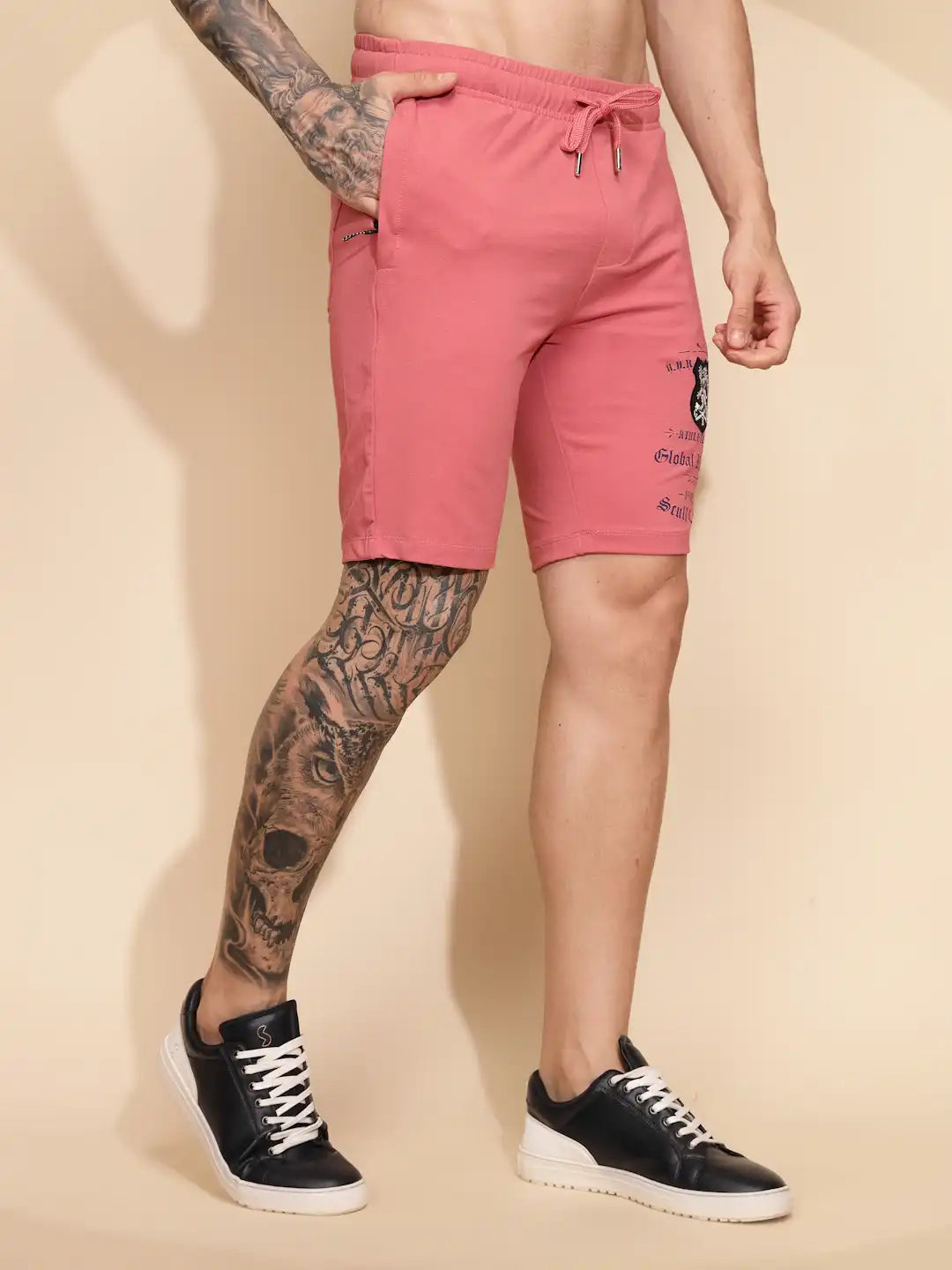 Pink Cotton Regular Fit Shorts For Men