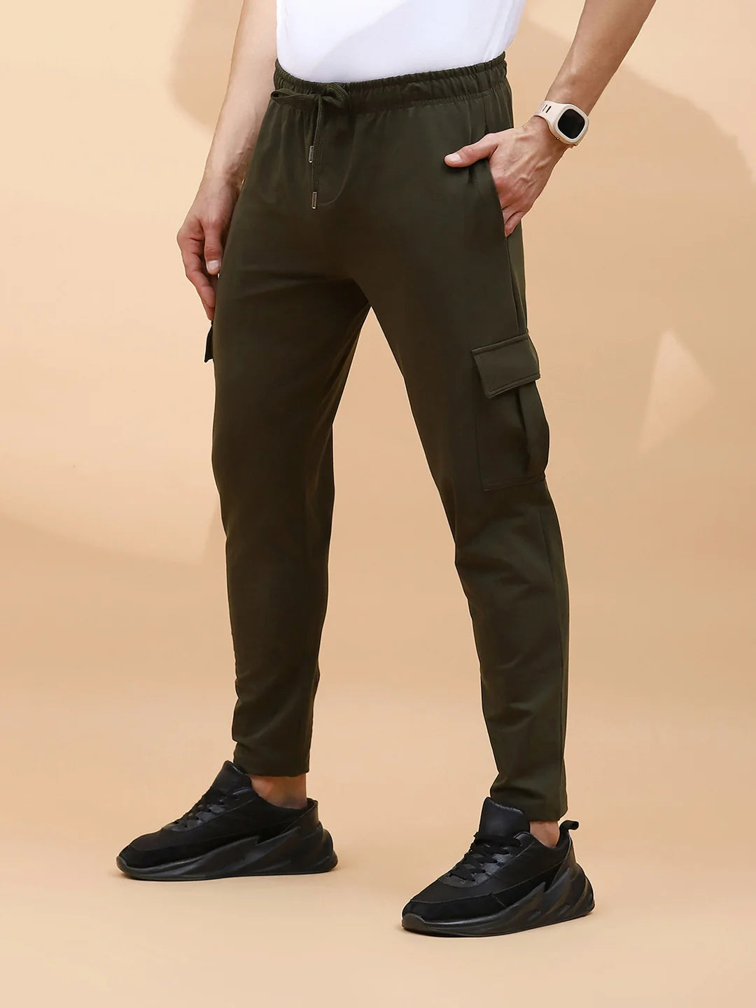 Olive Cotton Regular Fit Cargo For Men - Global Republic