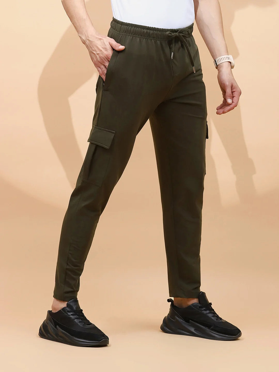 Olive Cotton Regular Fit Cargo For Men - Global Republic
