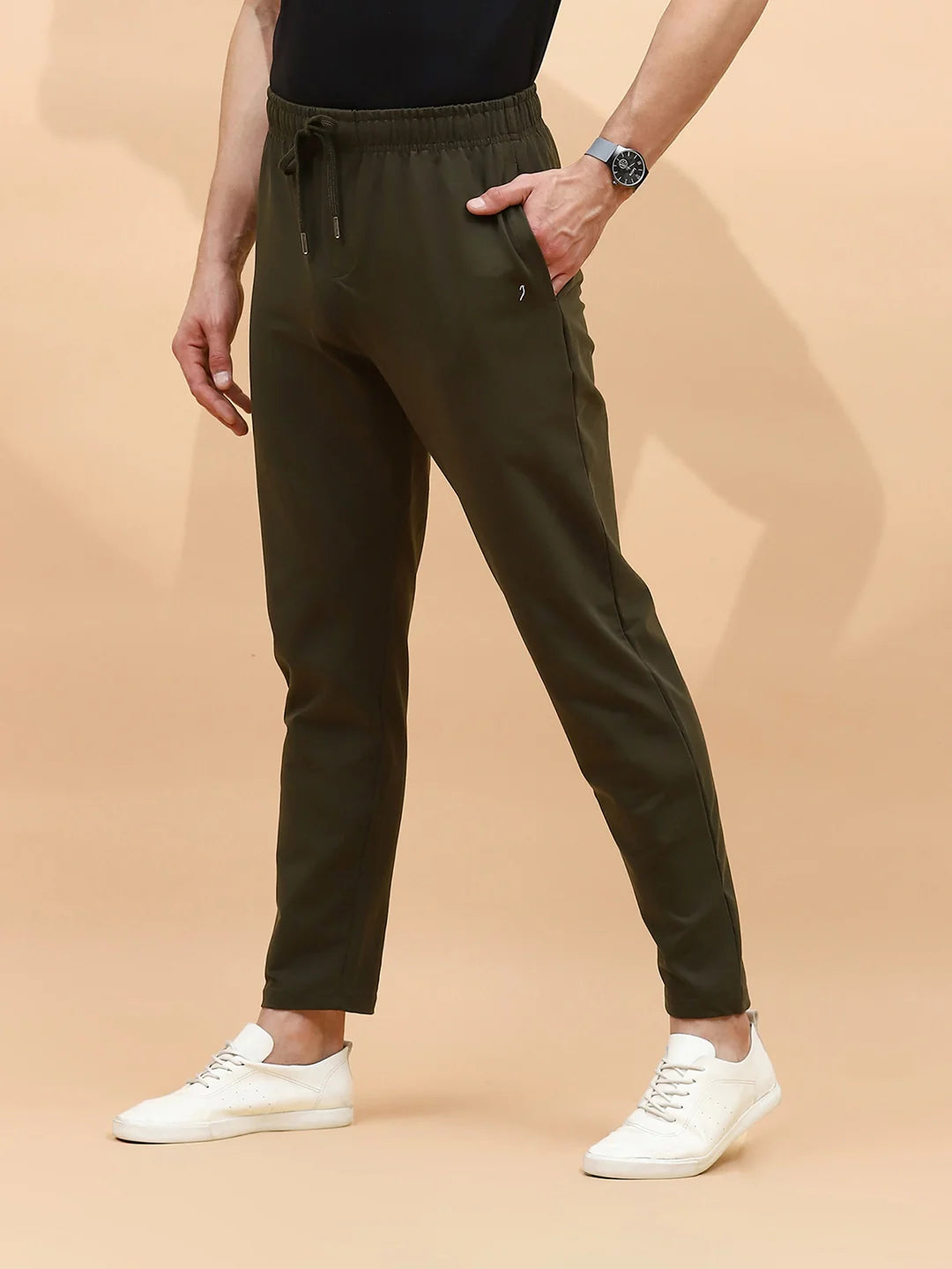 Olive Cotton Regular Fit Lower For Men