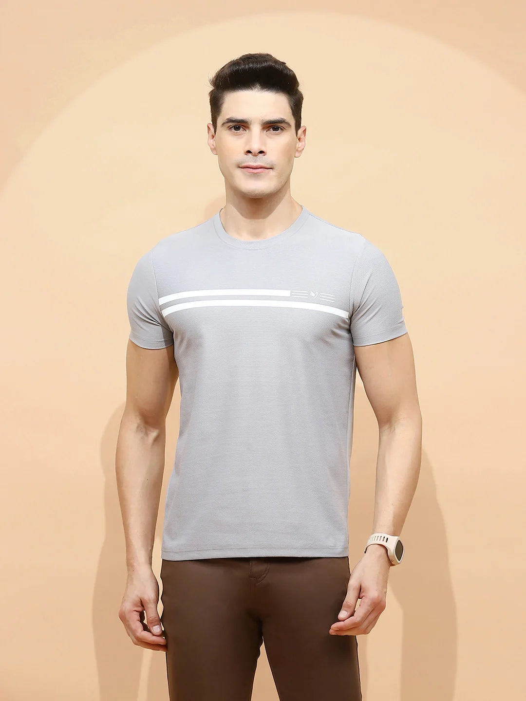 Grey Cotton Blend Regular Fit T-Shirt For Men - Global Republic