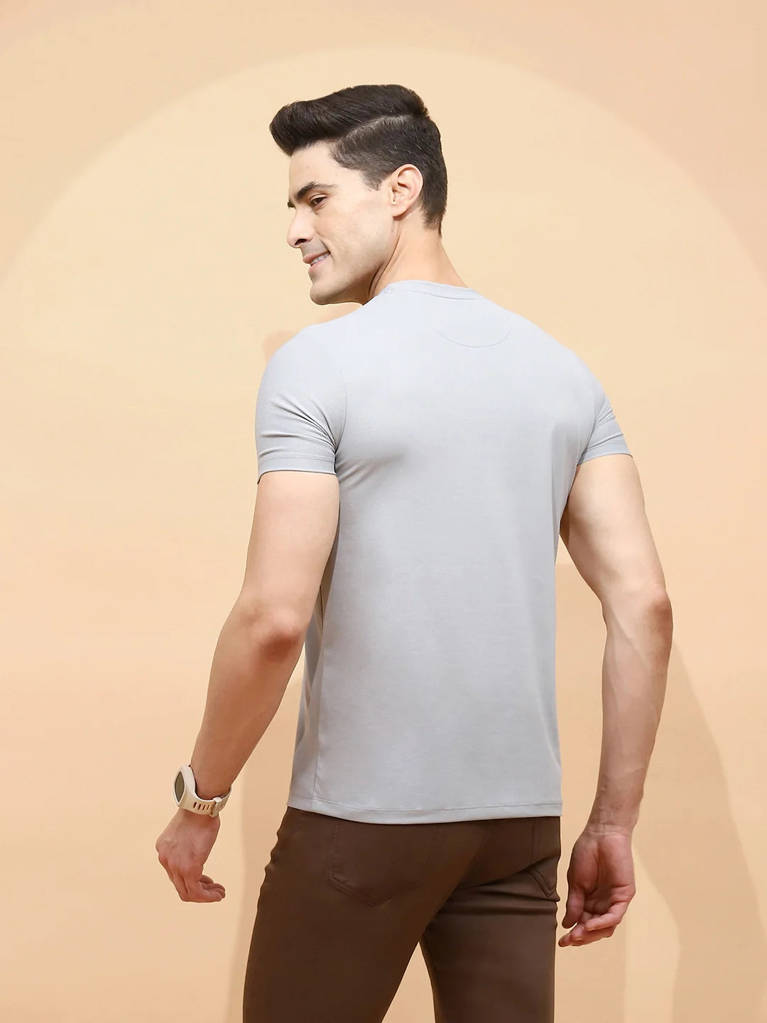 Grey Cotton Blend Regular Fit T-Shirt For Men - Global Republic