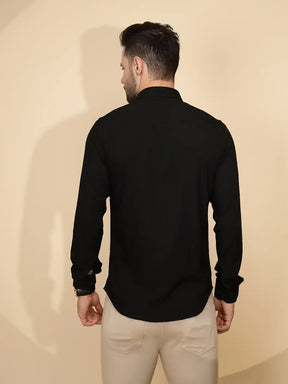 Black Polyester Blend Tailored Fit Shirt For Men