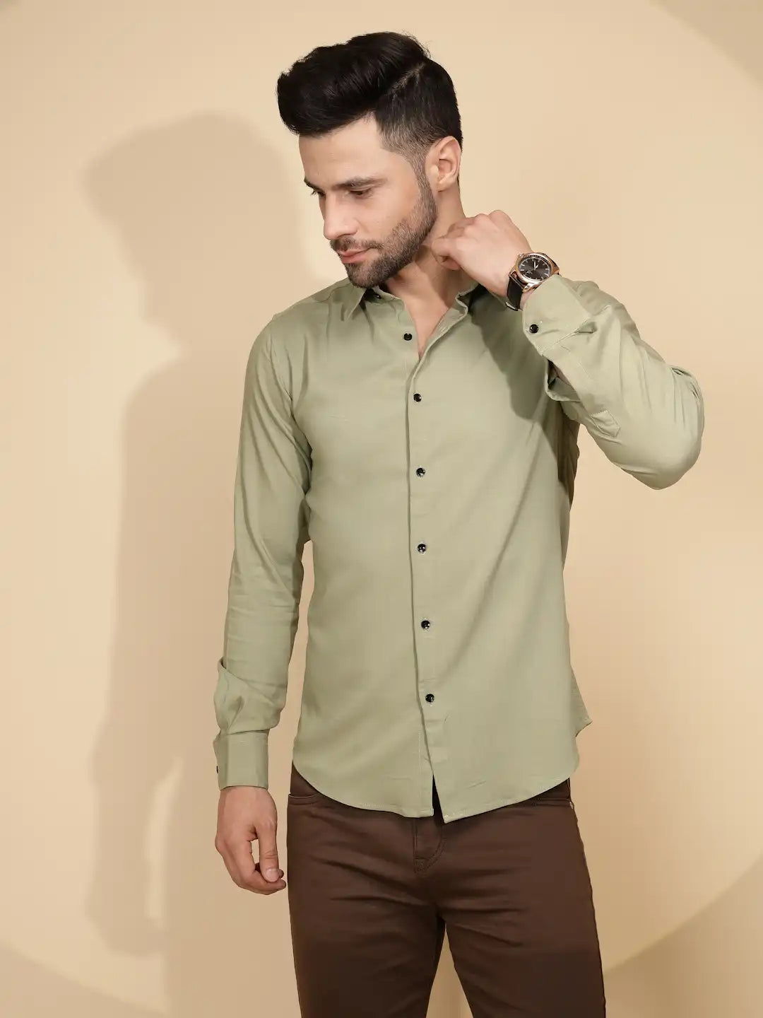 Olive  Tailored Fit Shirt For Men - Global Republic