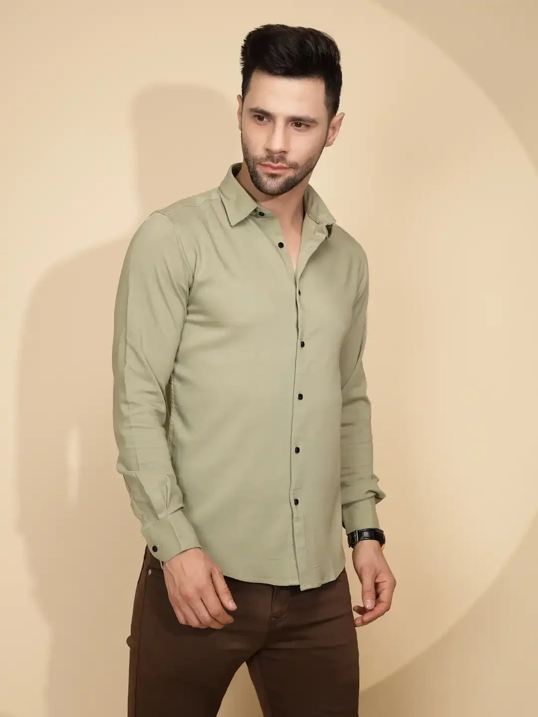 Olive  Tailored Fit Shirt For Men - Global Republic