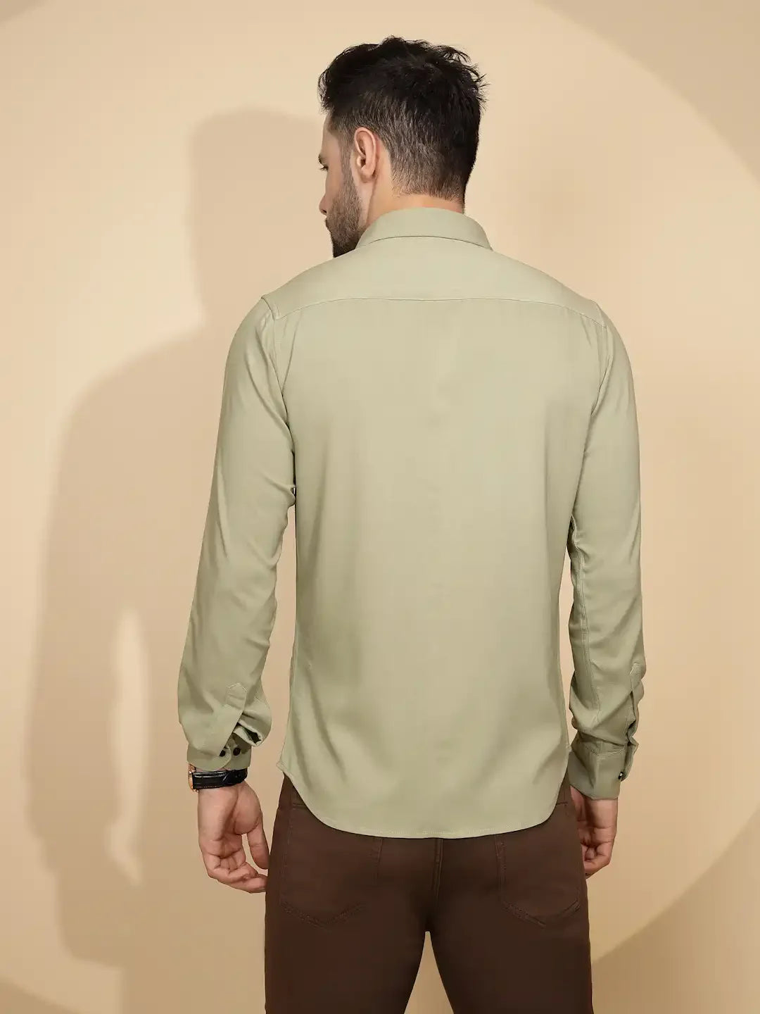 Olive  Tailored Fit Shirt For Men - Global Republic