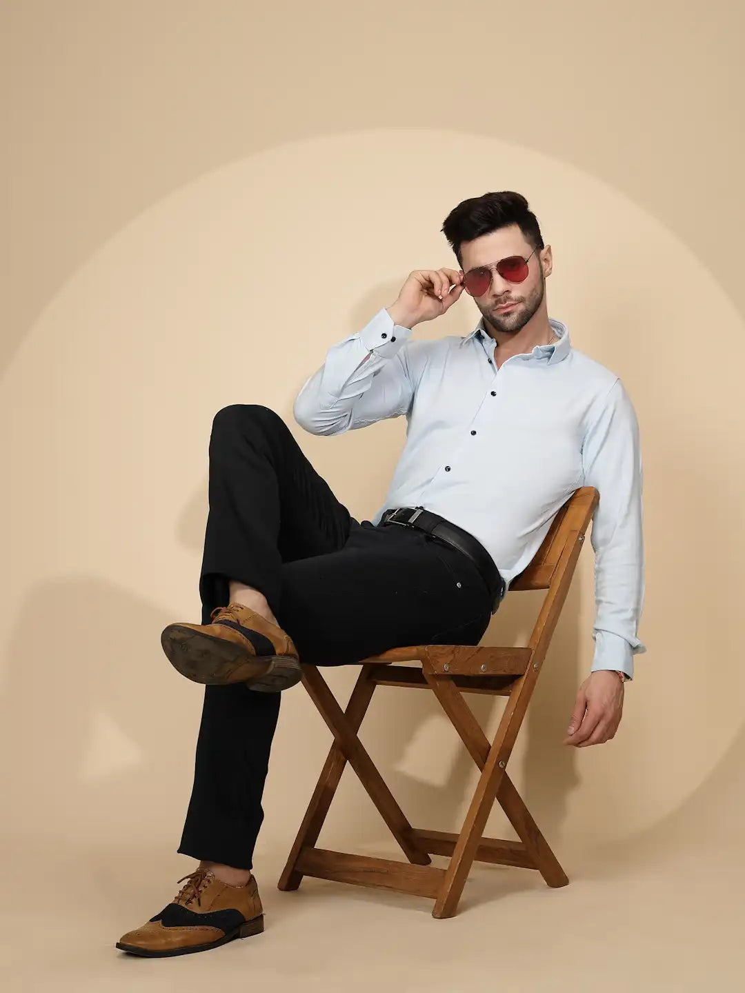 Sky Polyester Blend Tailored Fit Shirt For Men