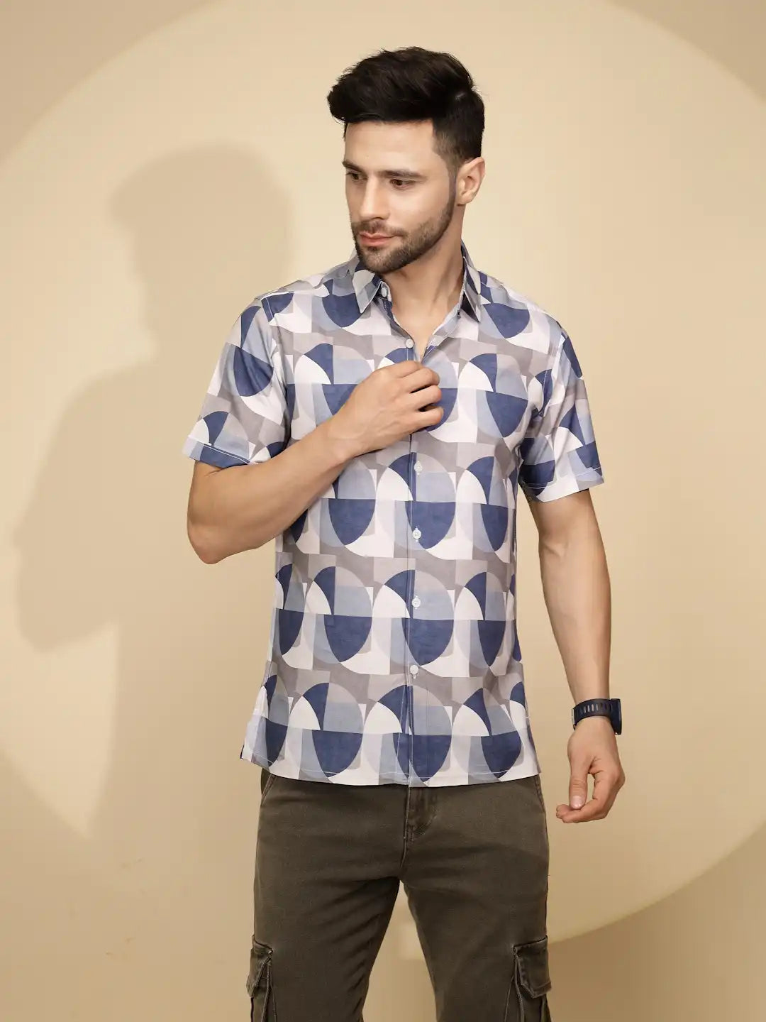 Blue Rayon Tailored Fit Shirt For Men