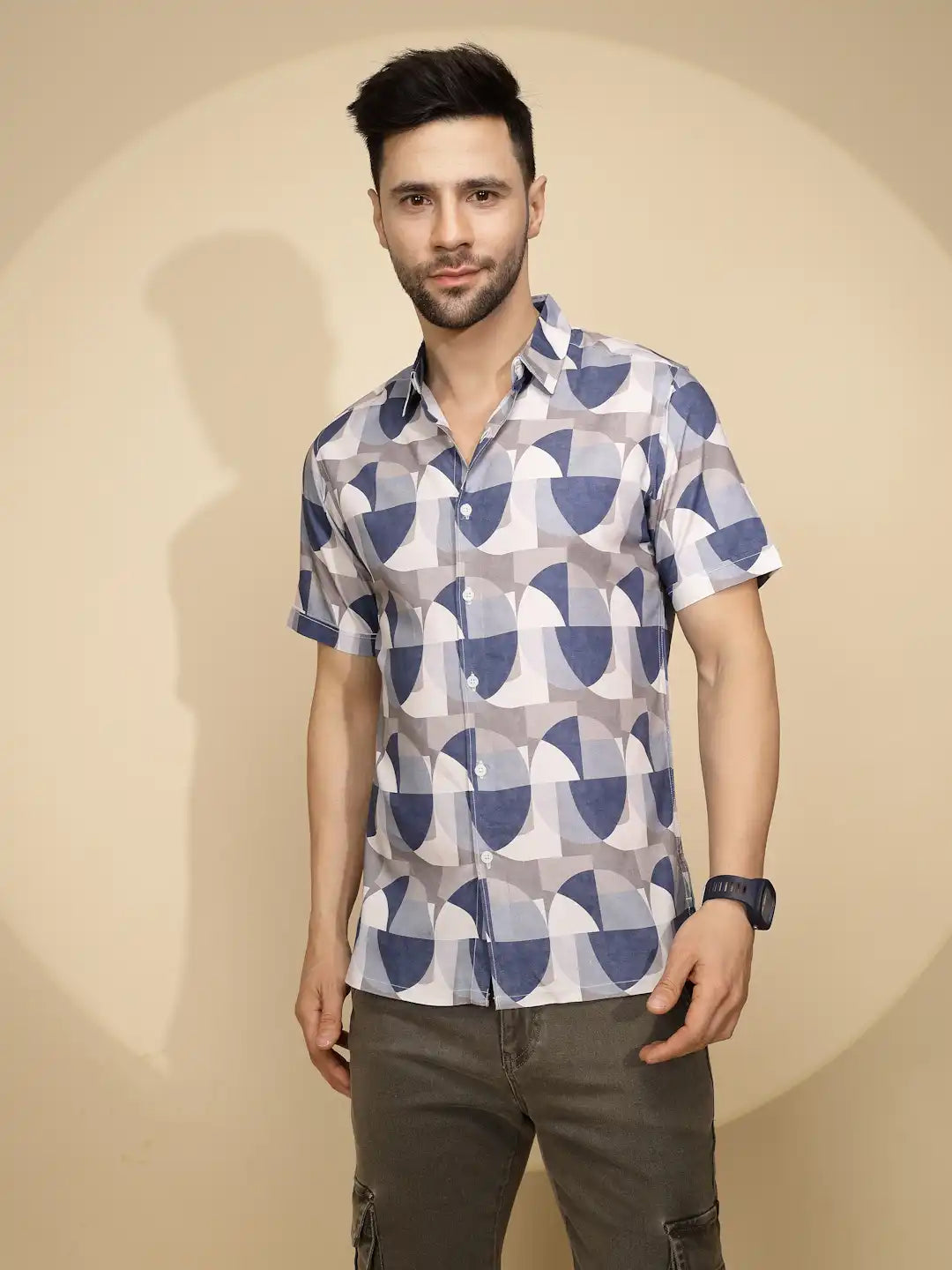 Blue Rayon Tailored Fit Shirt For Men - Global Republic