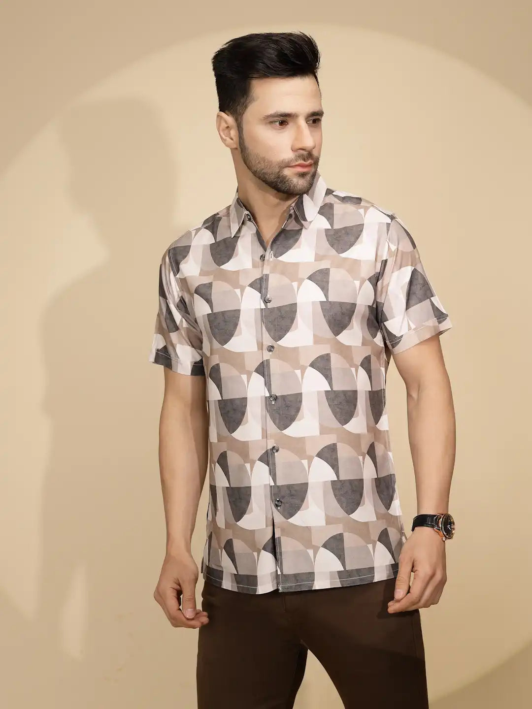 Brown Rayon Tailored Fit Shirt For Men - Global Republic