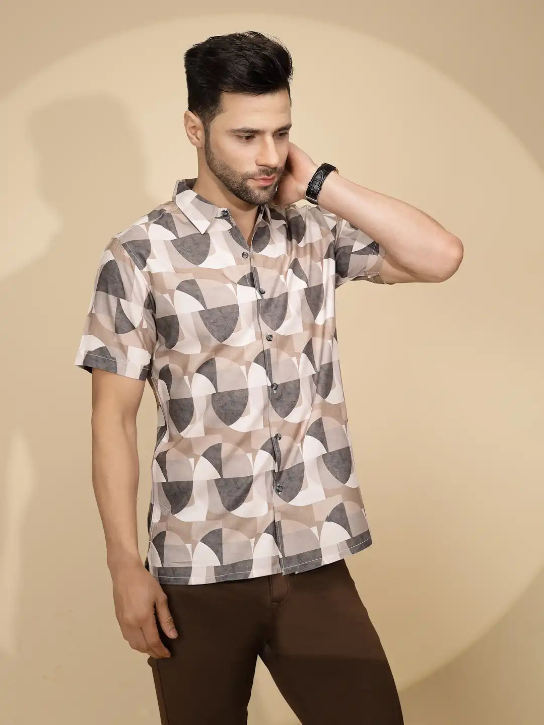 Brown Rayon Tailored Fit Shirt For Men - Global Republic
