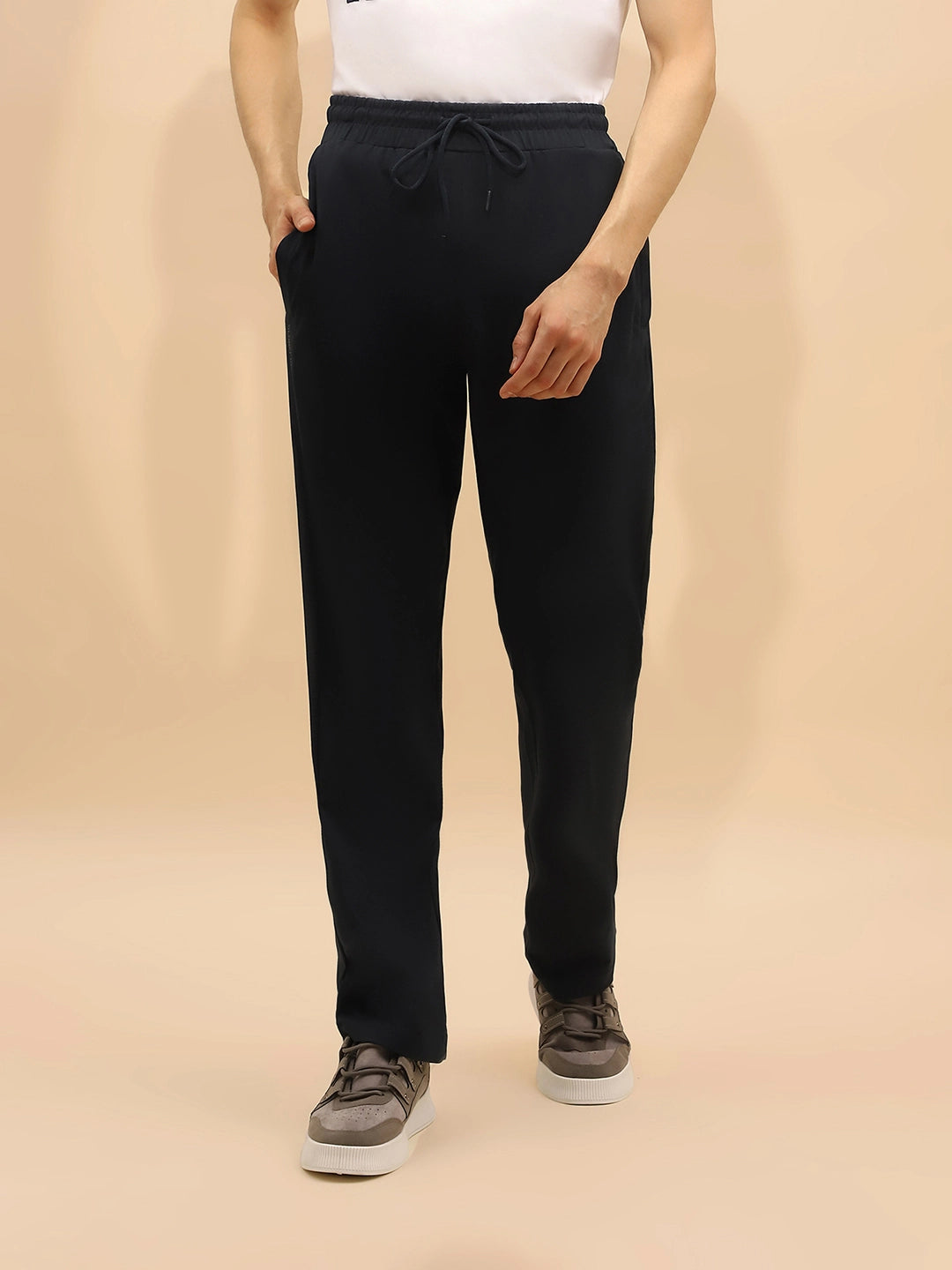 Navy Blue Cotton Blend Regular Fit Lower For Men