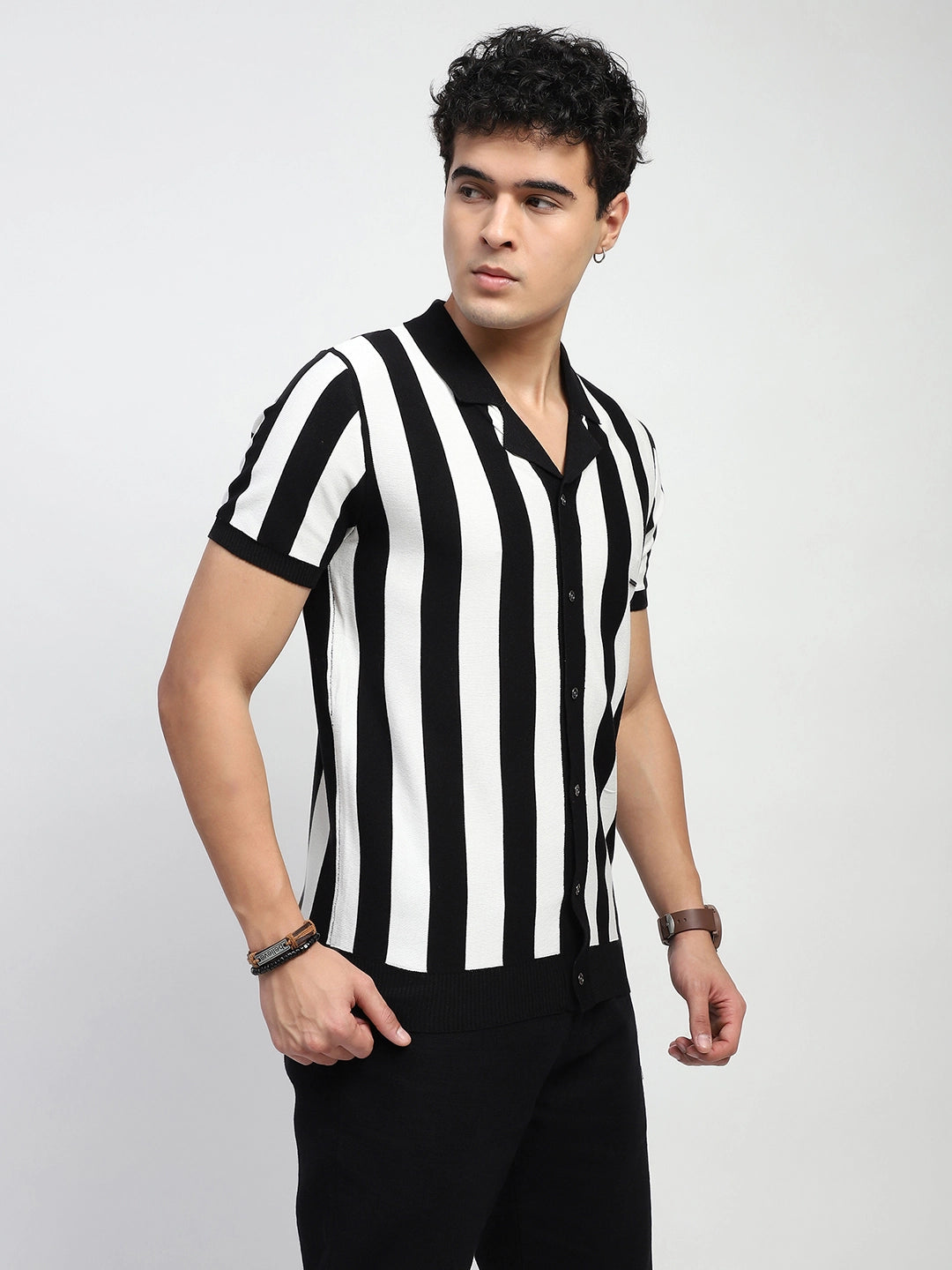 Monochrome Striped Viscose Shirt - Global Republic
