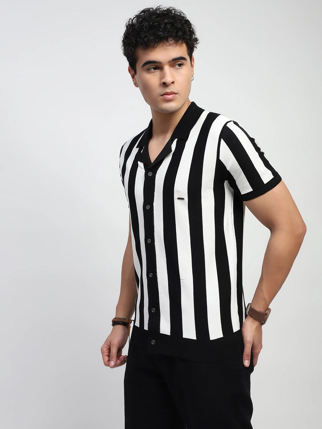 Monochrome Striped Viscose Shirt - Global Republic