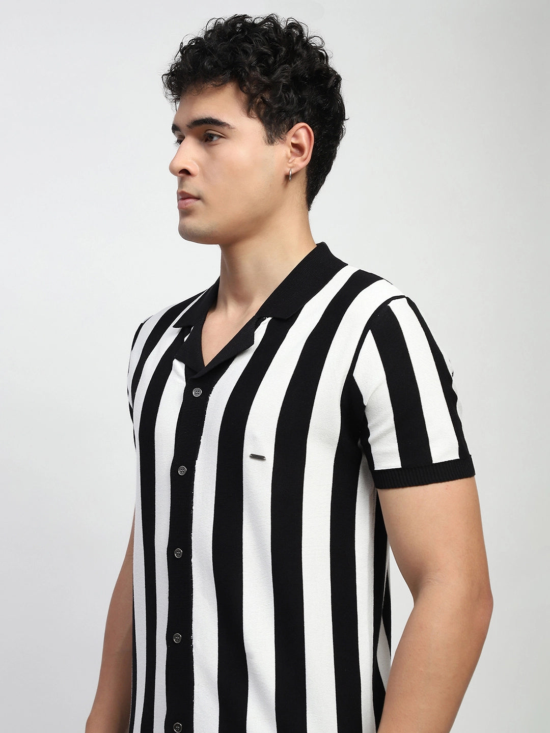 Monochrome Striped Viscose Shirt - Global Republic